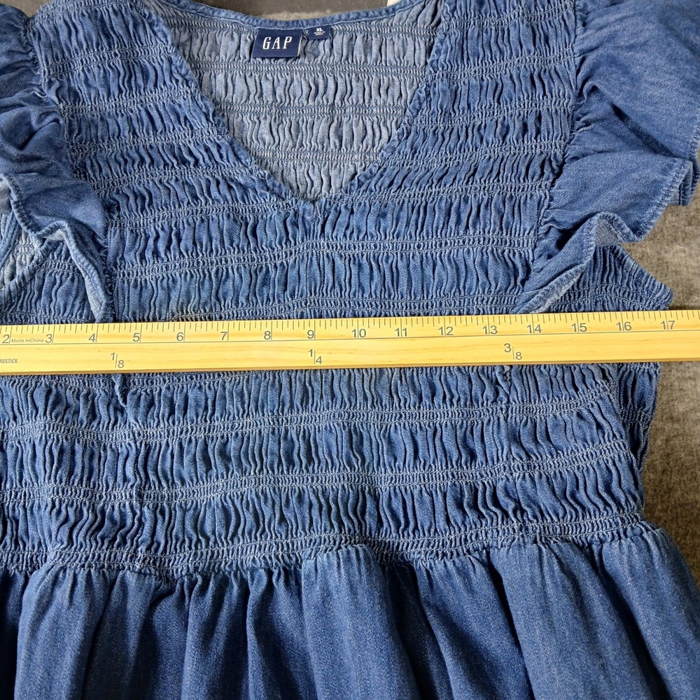 GAP Denim Maxi Dress Womens XL Blue Smocked Ruffle Tiered Sleeveless - Picture 4 of 6